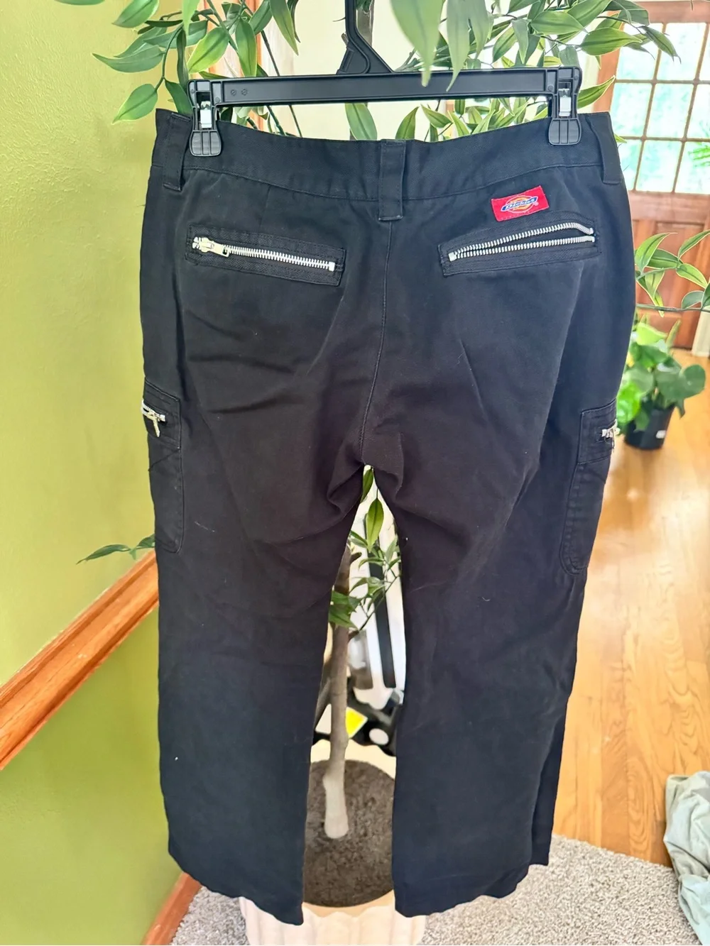 DICKIES Black Bondage Zipper Skater Work Wide Leg Punk Cargo Pants